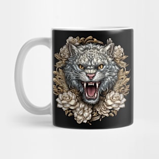 Hissing Cat Among Roses Mug